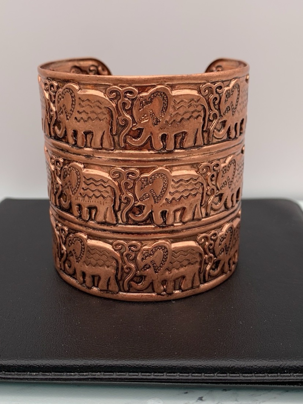 Wide Copper tone Elephant Cuff Bracelet - Copper Tone